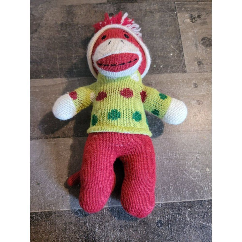 Dandee red sock monkey polka dot plush stuffed animal